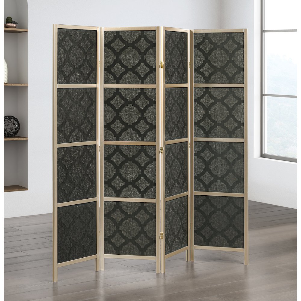 4-Panel Room Divider, Decorative Folding Freestanding Privacy Screen, Gold. Picture 3