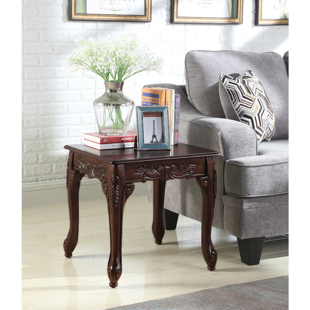 Blush Traditional Ornate Detailing Dark Cherry Finish Wood End Table. Picture 2
