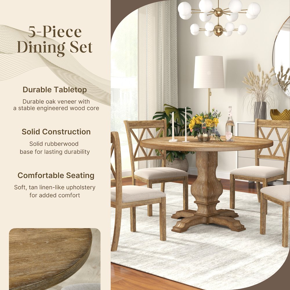 Havre Dining Set, Pedestal Round Table with 4 Chairs. Picture 10