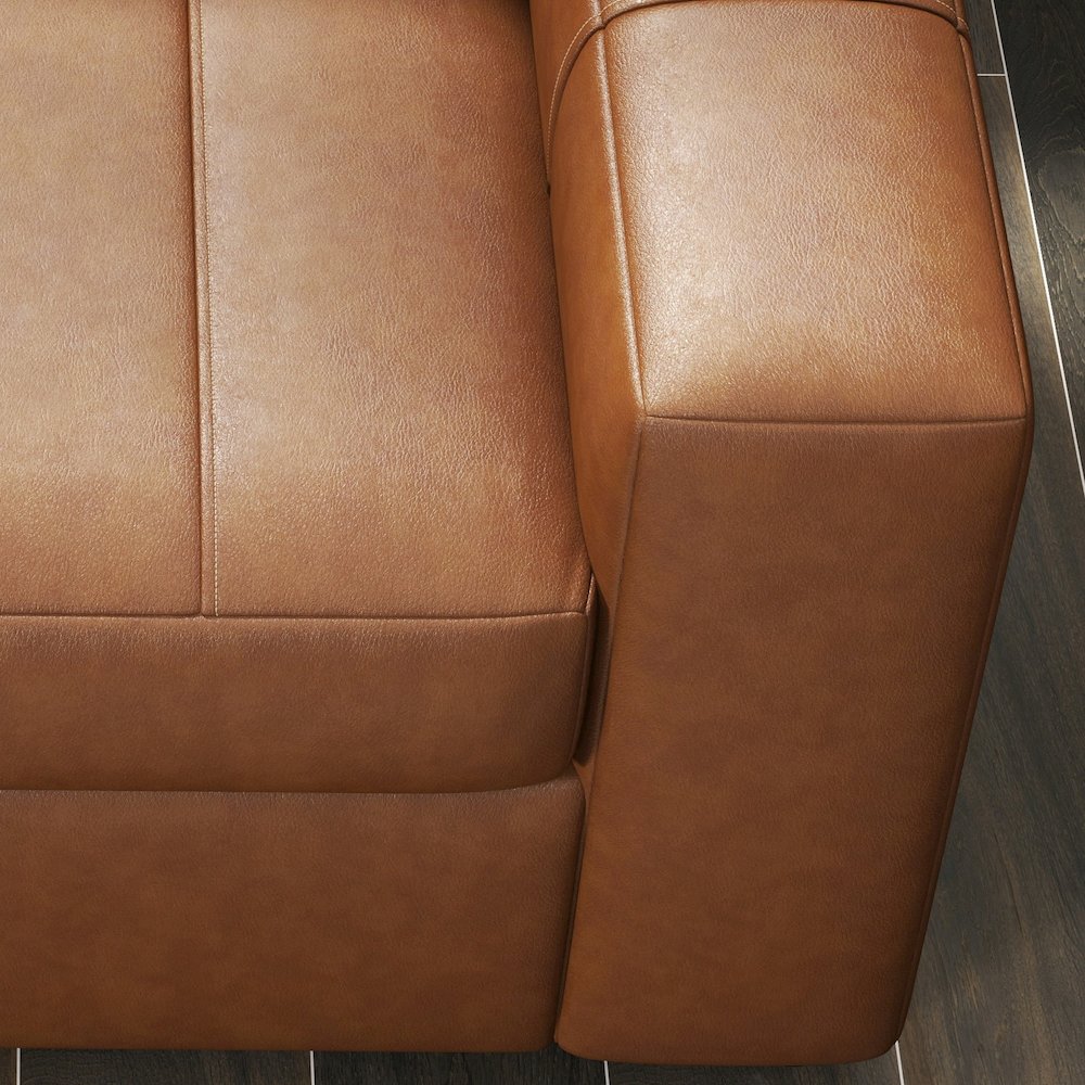 Sakan Leather 2-Pc Living Room Set, Sofa and Loveseat, Caramel. Picture 8