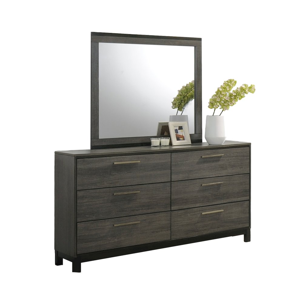 Ioana Antique Grey Finish Wood 6 Drawers Dresser and Mirror. Picture 1