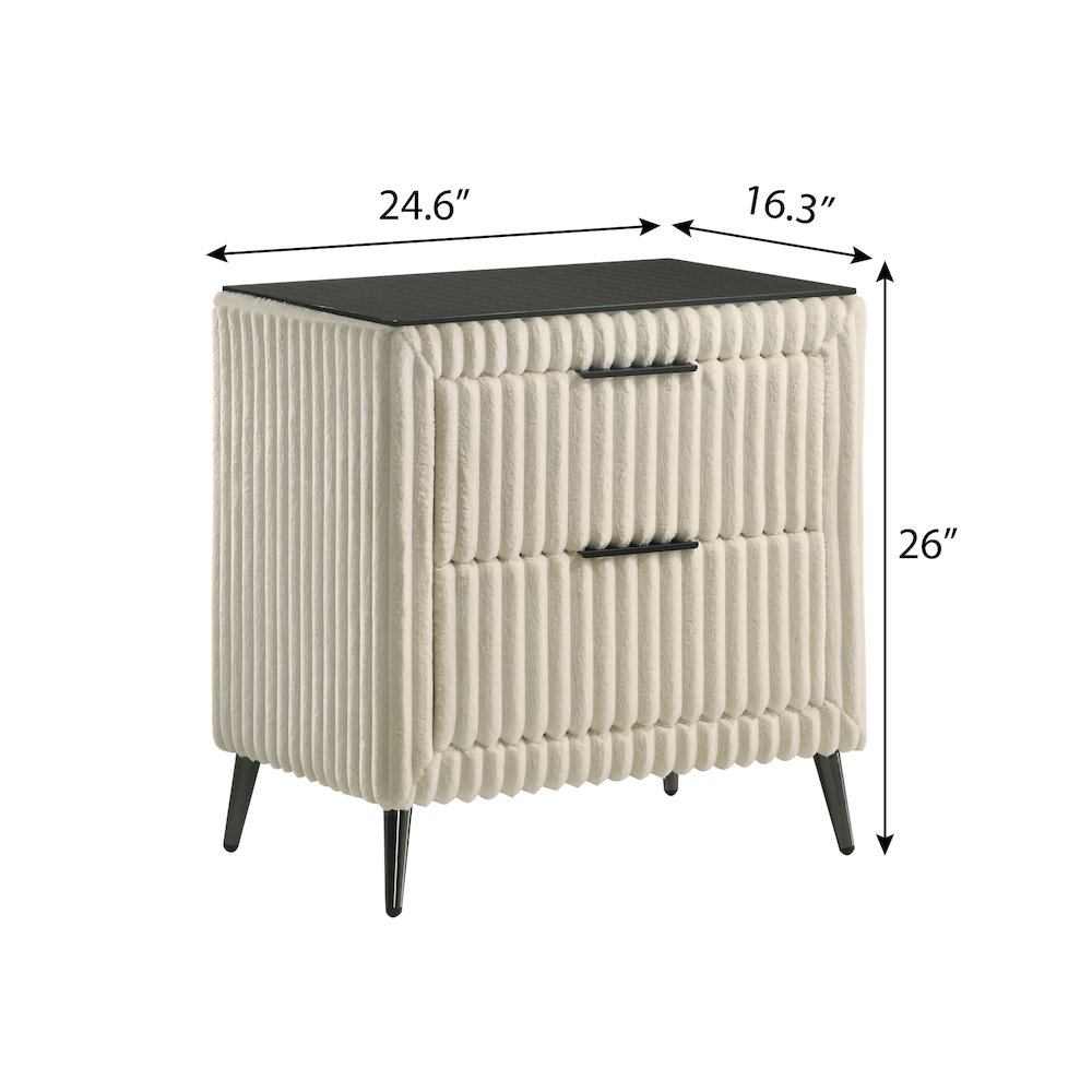 Mavela Wide Wale Corduroy Upholstery Nightstand, Cream. Picture 6