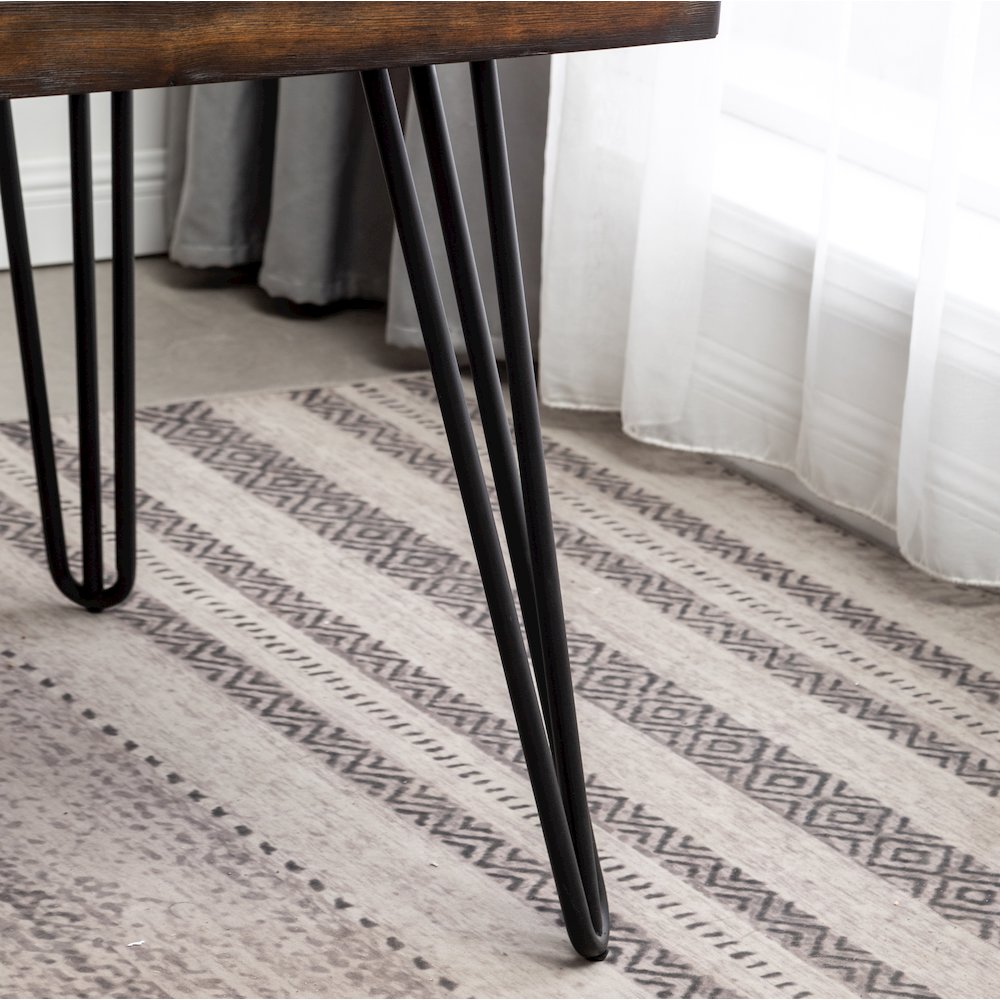 Aryven Industrial Metal Hairpin Design Dining Table, Rustic Dark Pine. Picture 6