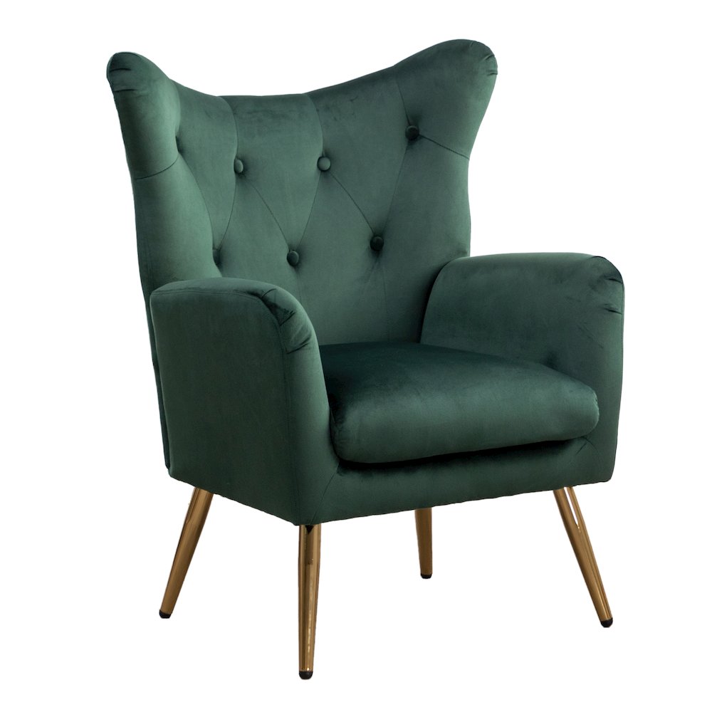 Sovarol Velvet Button-Tufted Wing Back Accent Chair, Green. Picture 1