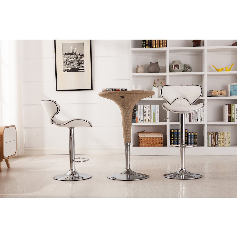 Masaccio White Leatherette Adjustable Swivel Barstool Chrome Base, Set of 2. Picture 2