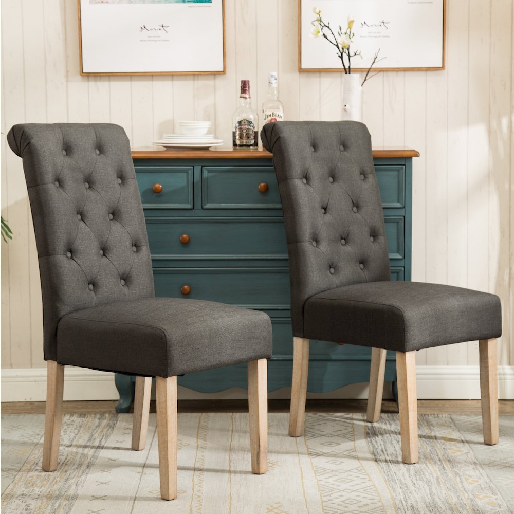 Habit Solid Wood Tufted Parsons Charcoal Dining Chair, Set of 2. Picture 4