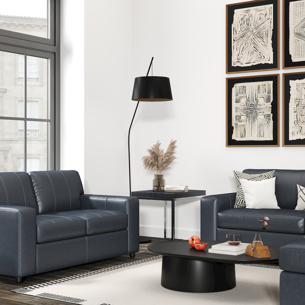 Sakan Leather 4-Pc Living Room Set, Sofa Loveseat, Chair and Ottoman, Blue. Picture 6