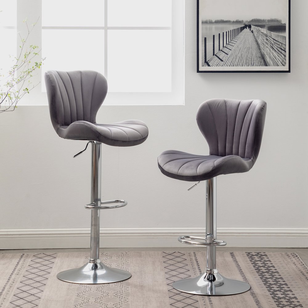 Ellston Upholstered Adjustable Swivel Barstools in Gray, Set of 2. Picture 2
