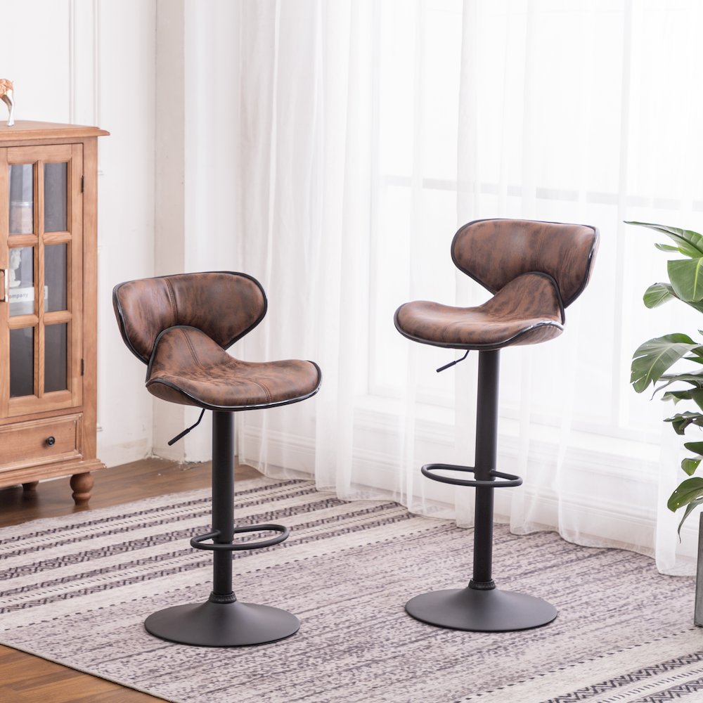 Masaccio Weathered Brown Adjustable Swivel Barstool Chrome Base, Set of 2. Picture 3
