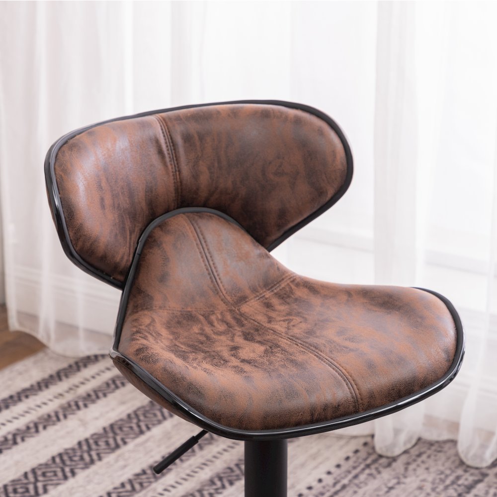 Masaccio Weathered Brown Adjustable Swivel Barstool Chrome Base, Set of 2. Picture 5