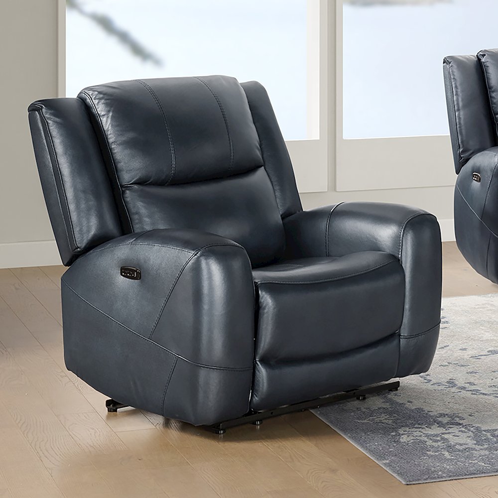 Cozura Leather Manual Recliner, Chesapeake Blue. Picture 2