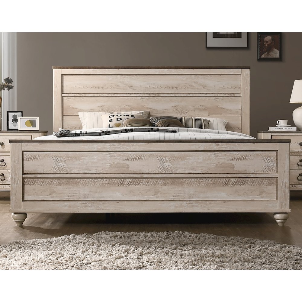 White Wash Finish 5-Piece Bedroom Set-Queen Bed, Dresser, Mirror, 2 Nightstands. Picture 4