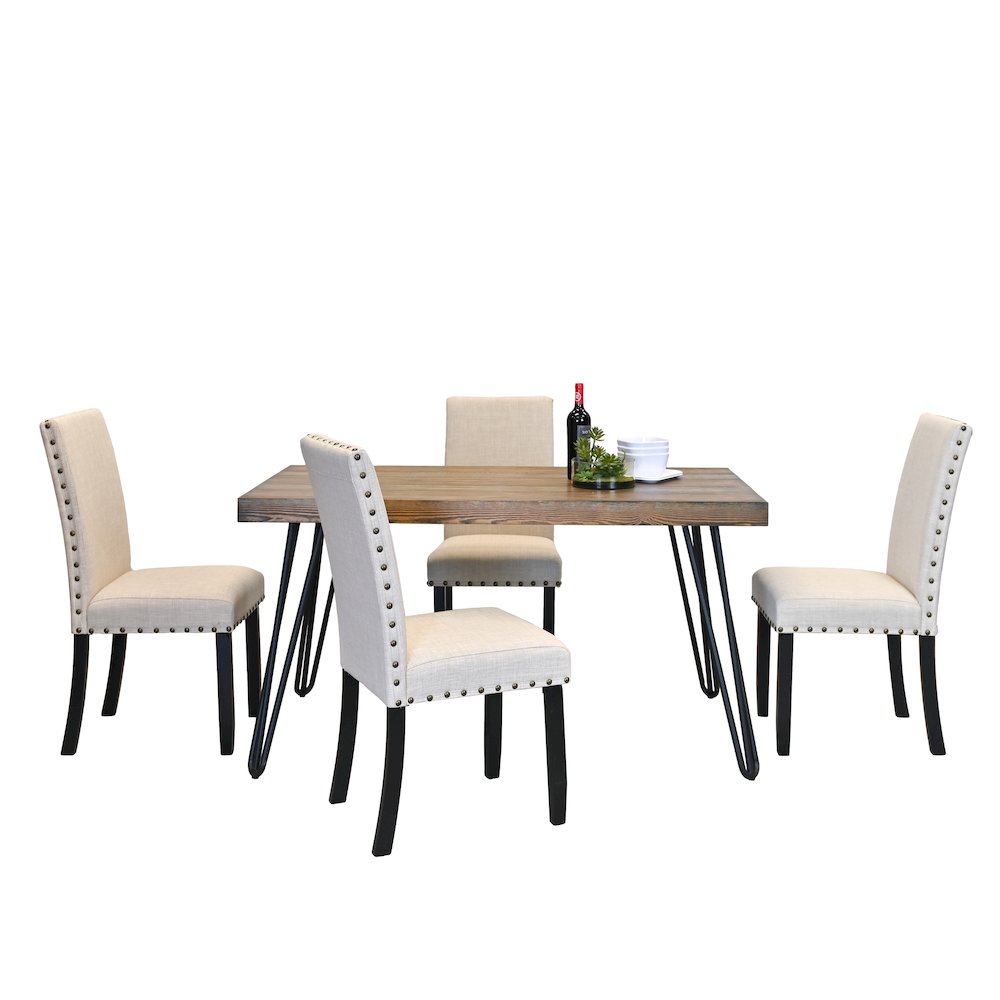 Amisos 5-Pc Dining Set, Hairpin Dining Table with 4 Chairs, Tan. Picture 1