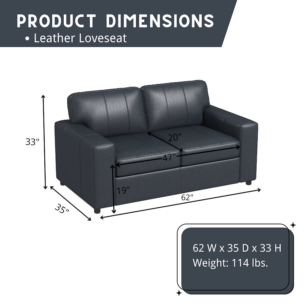 Sakan Leather Upholstered Loveseat, Blue. Picture 13