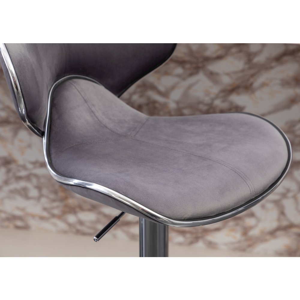 Masaccio Velvet Upholstered Adjustable Swivel Barstool, Set of 2, Gray. Picture 10