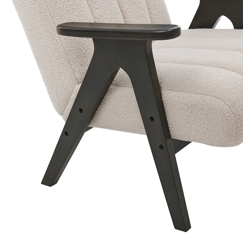 Rella Modern Teddy Sherpa Accent Chair with Espresso Wood Frame, Beige. Picture 10