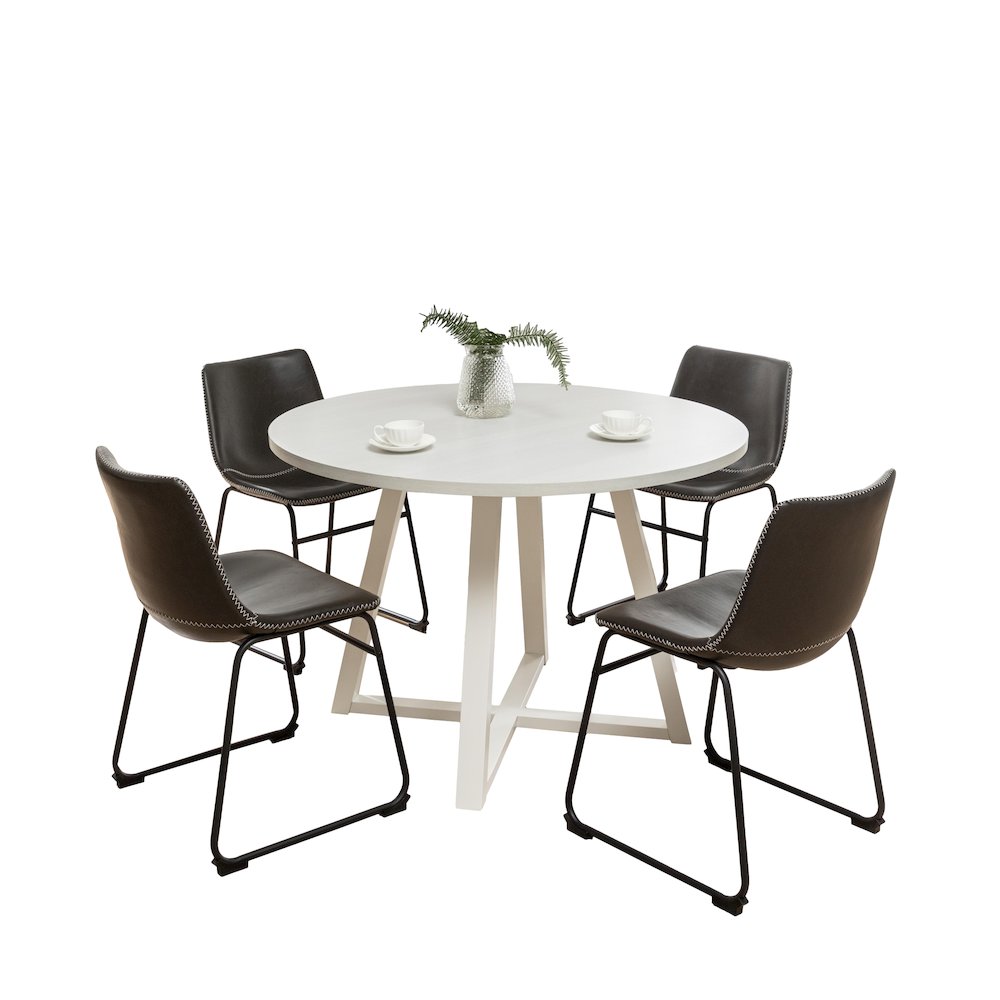 Varna 5-Pc Round Dining Set, Trestle Dining Table with 4 Chairs, Antique Gray. Picture 1