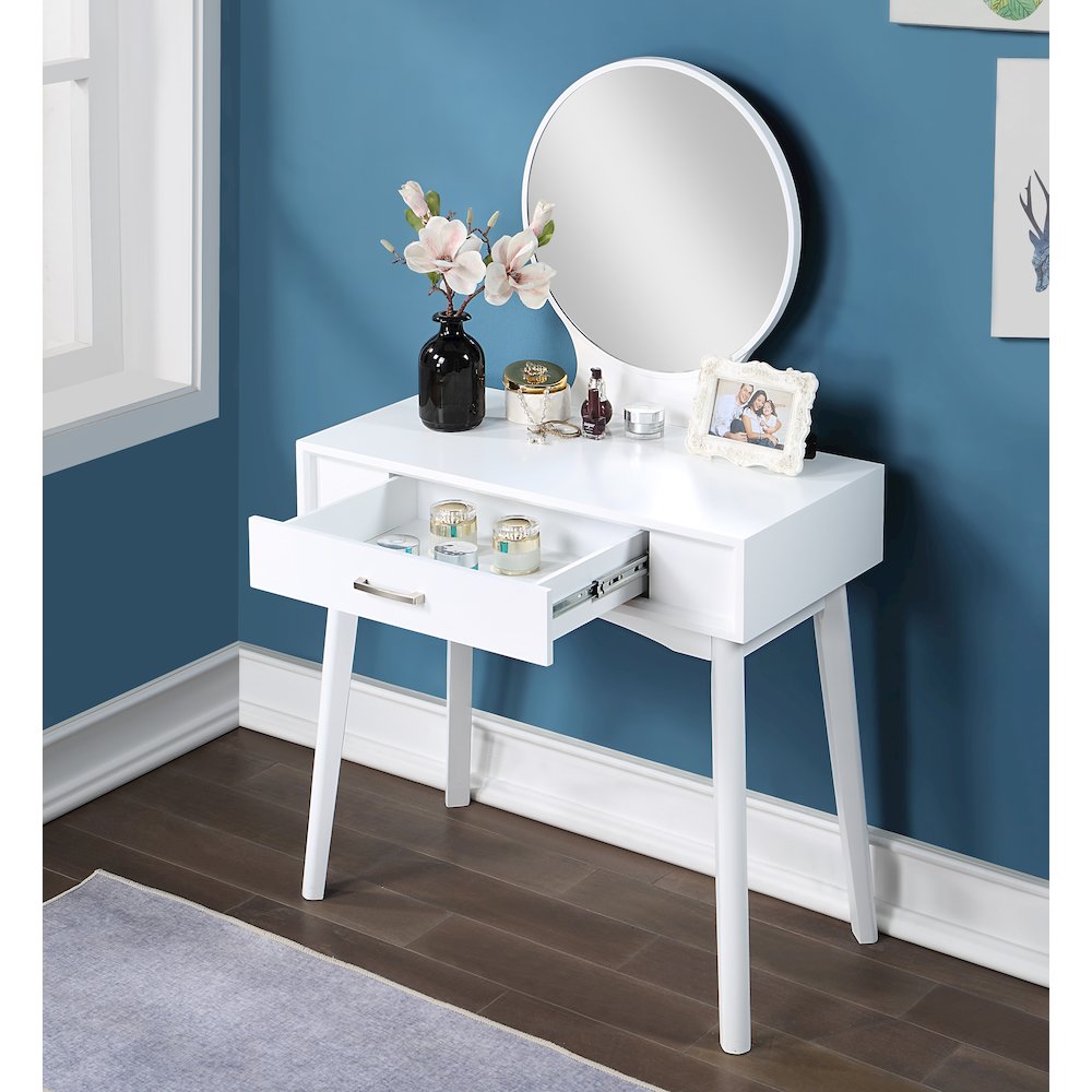 Maly Contemporary Wood Vanity and Stool Set, White. Picture 3