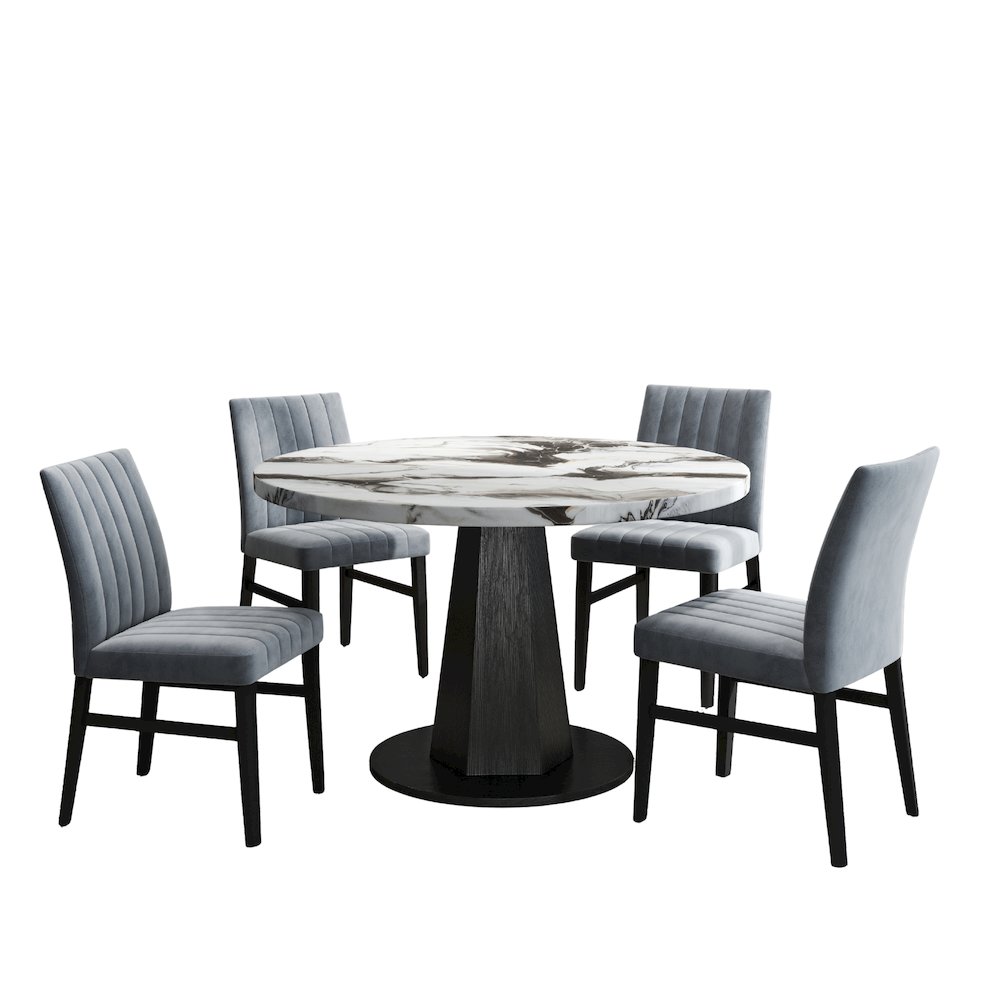 5-Piece Dining Set, Off-White Faux Marble Dining Table with Four Chairs, Gray. Picture 1