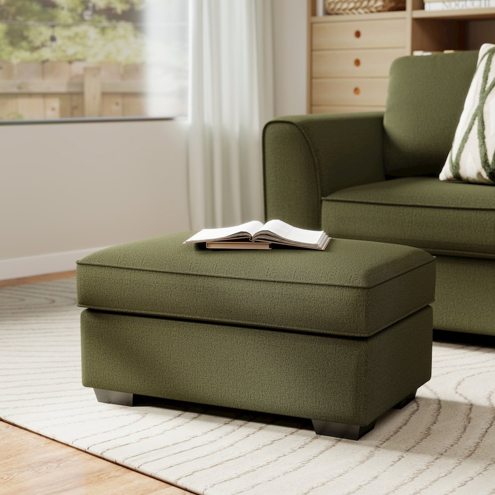 Marvella Living Room Ottoman with Mosswood Chenille Upholstery. Picture 2