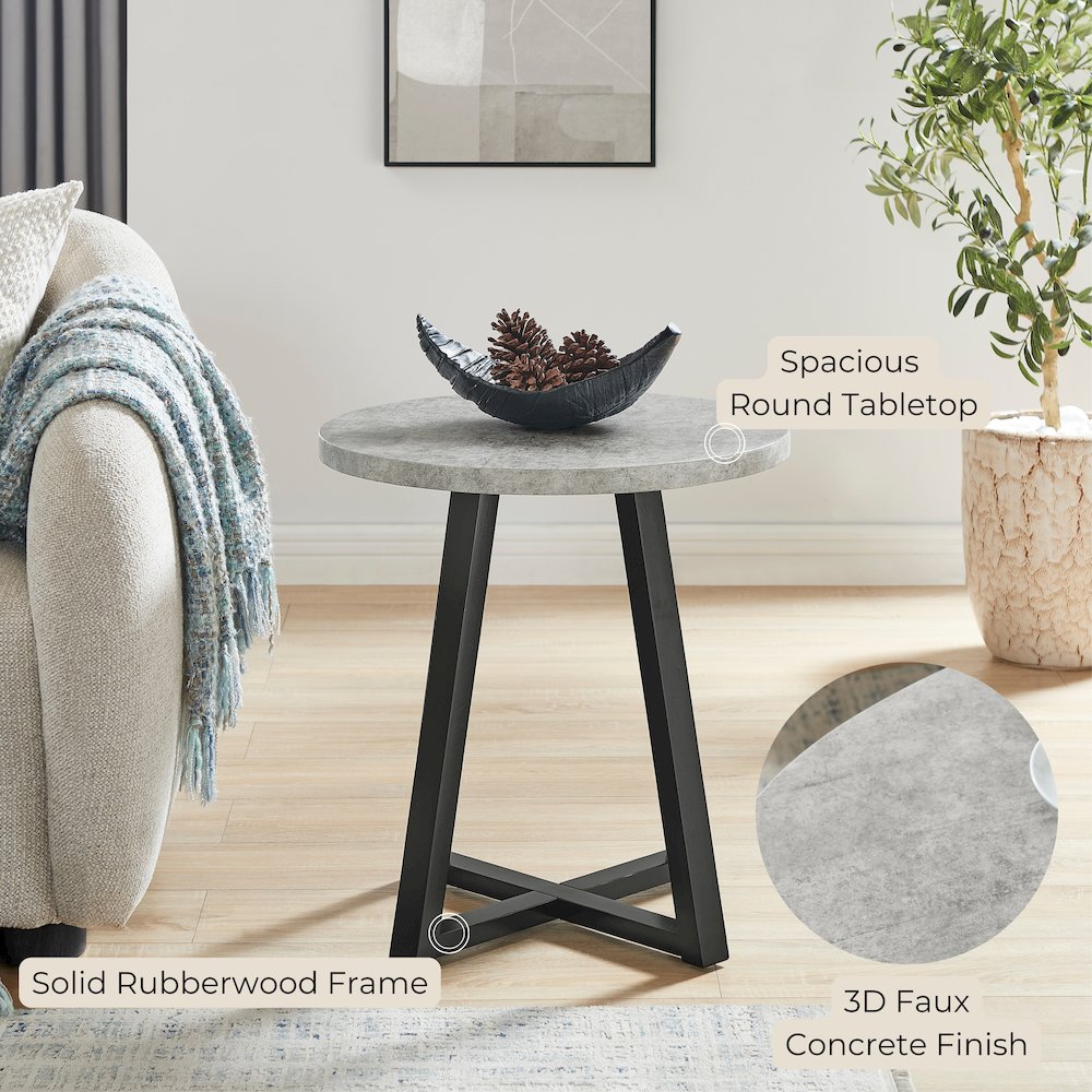 Modern Harmony Wood Round End Table, Gray. Picture 4