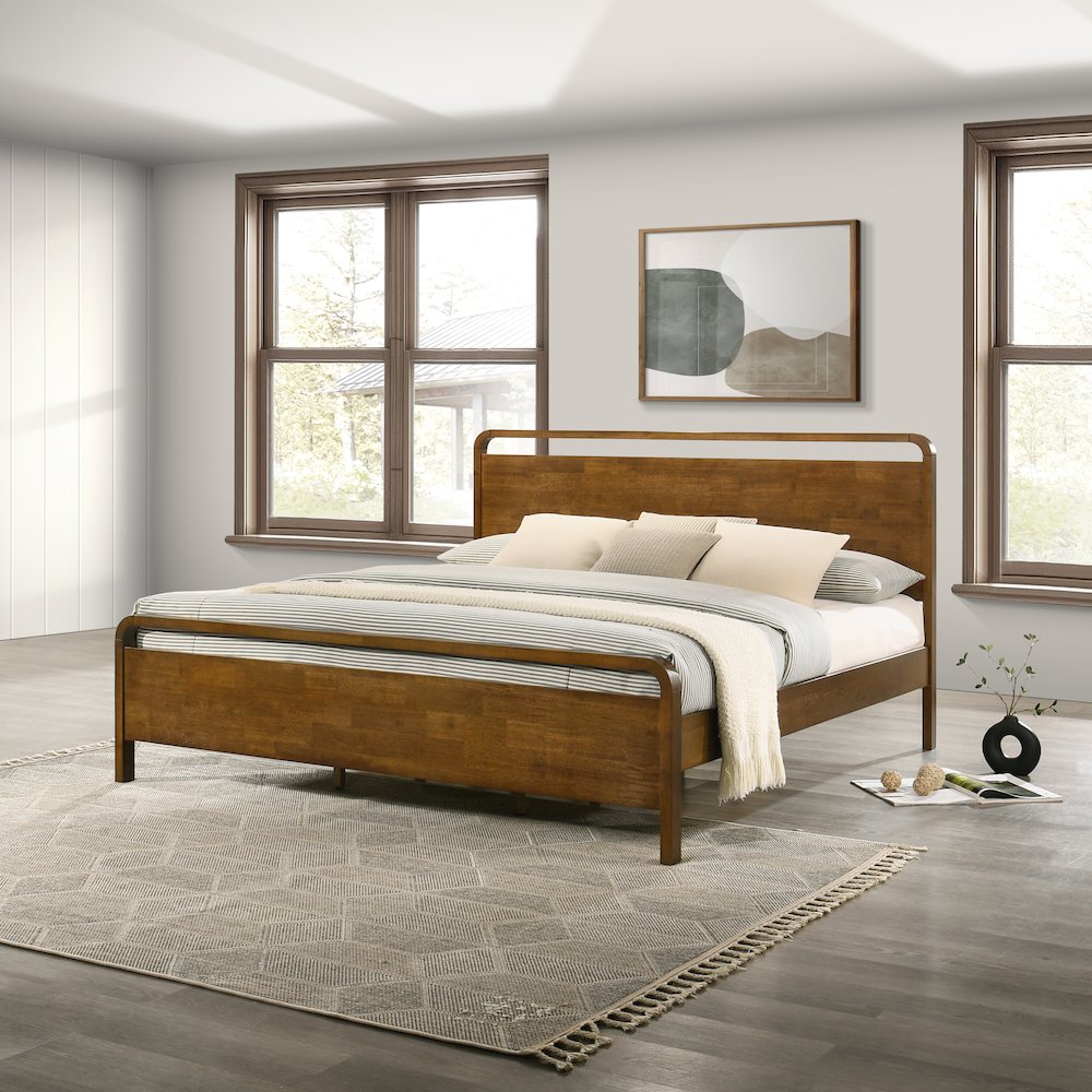 Eldren Wood Platform Bed in Walnut Finish, King. Picture 5