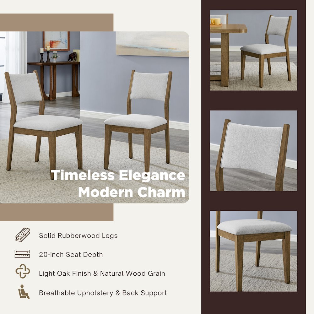 Parker Upholstered Dining Chairs, Set of 2, Light Oak and Gray. Picture 5