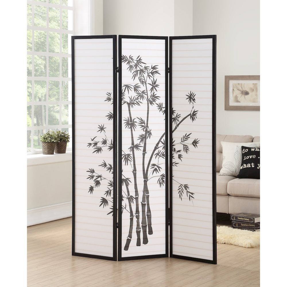 Bamm Bamboo Print 4-Panel Black Framed Room Screen/Divider. Picture 2