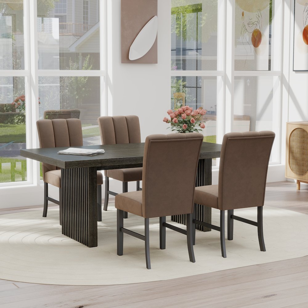 Madison 5-Piece Dining Set, Slat-Fluted Dining Table with 4 Chairs, Chocolate. Picture 3