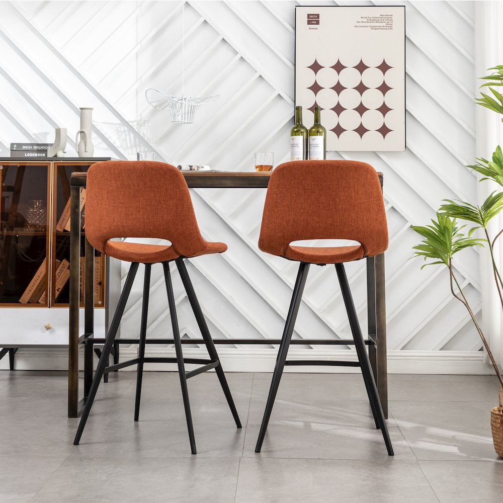 Porth Fabric Kitchen 28.25" Barstools, Set of 2, Orange. Picture 6