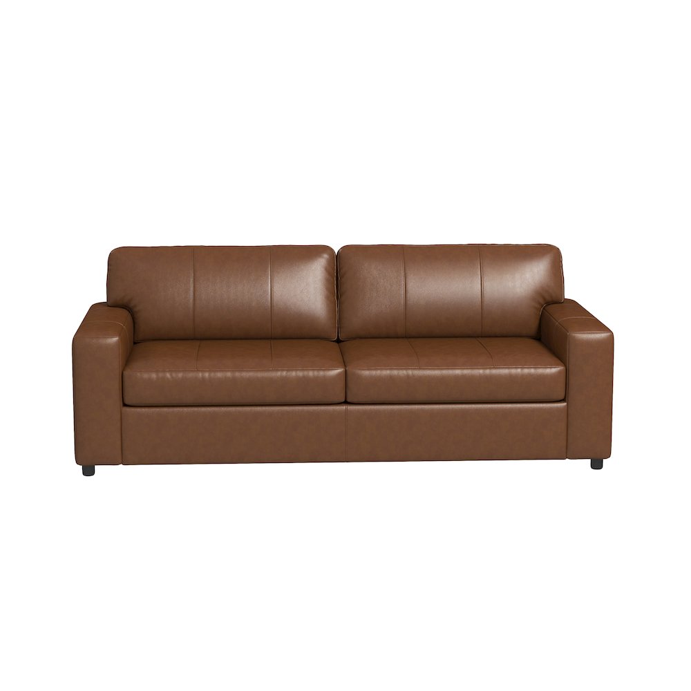 Sakan Leather Upholstered Sofa, Caramel. Picture 12
