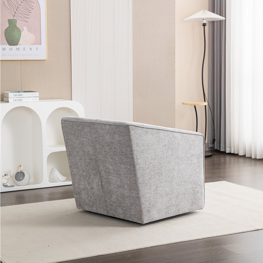Nice Modern Upholstered Barrel Armchair, 360 Degree Swivel, Gray. Picture 5