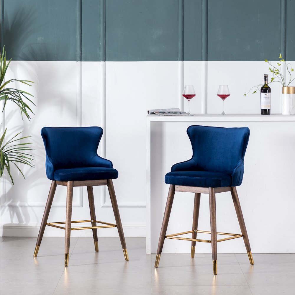 Leland Fabric Upholstered Counter Height Wingback Stools, Set of 2, Blue. Picture 2