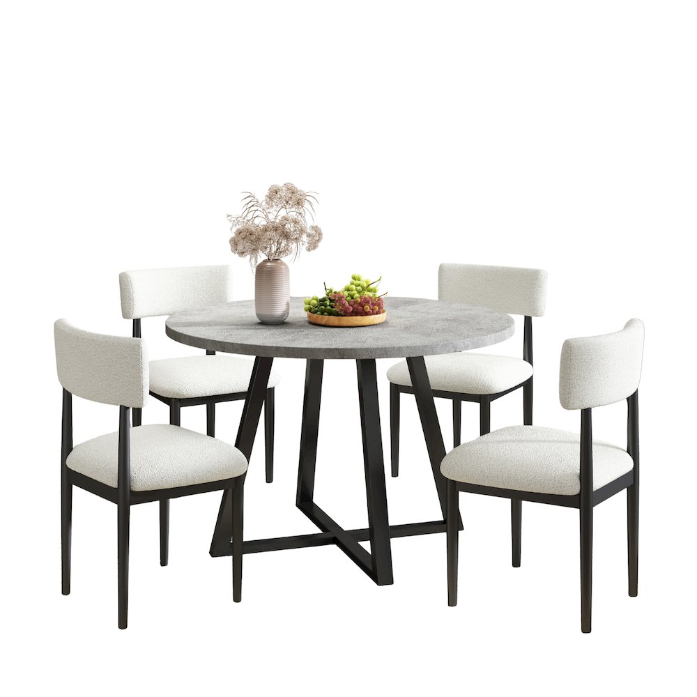 Edo 5-Piece Dining Set, Round Trestle Table and 4 Chairs, Gray and Black. Picture 1