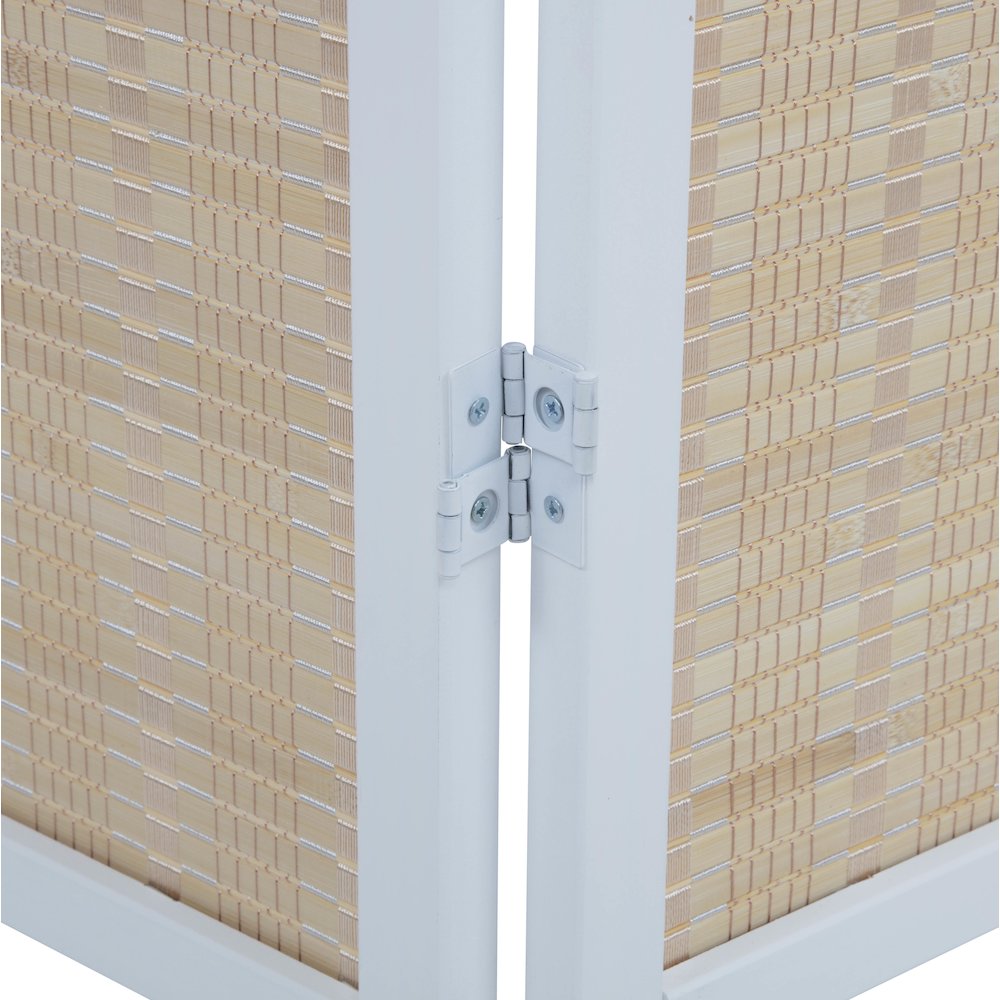 Inkwell 4-Panel Bamboo Room Divider, Folding Screen, Natural with White Frame. Picture 8