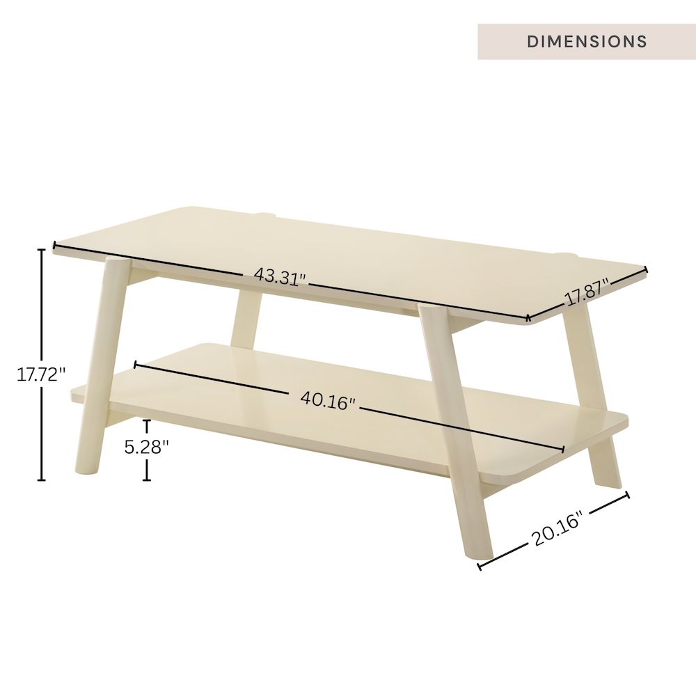 Metz Mid-Century Modern Wood Shelf Coffee Table, Off-White Finish. Picture 7