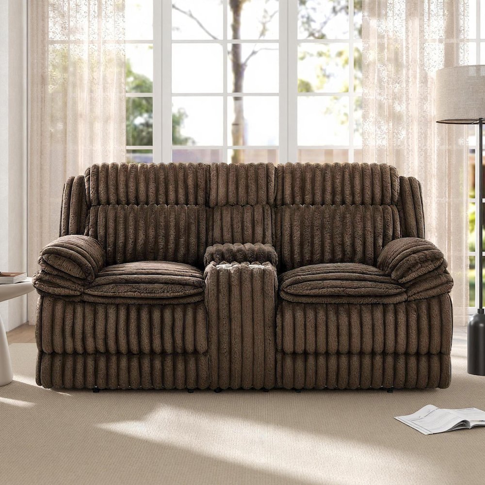 Ardello Manual Reclining Loveseat with Wide-Wale Corduroy, Storage Console. Picture 3