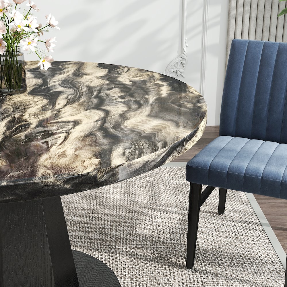 5-Piece Dining Set, Black and Gold Faux Marble Dining Table Four Chairs, Blue. Picture 10
