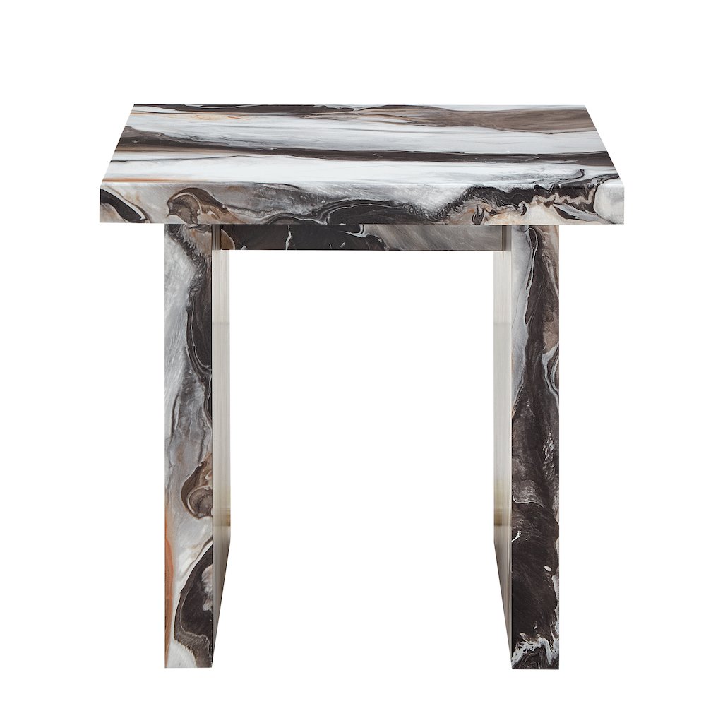 Cavira Modern Faux Marble Living Room End Table, Off-white. Picture 8