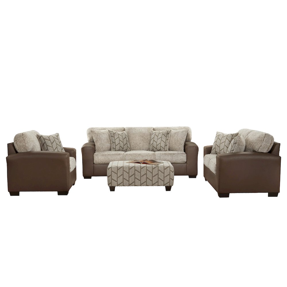 Marvella 4-Piece Living Room Set, Chocolate Faux Leather. Picture 1