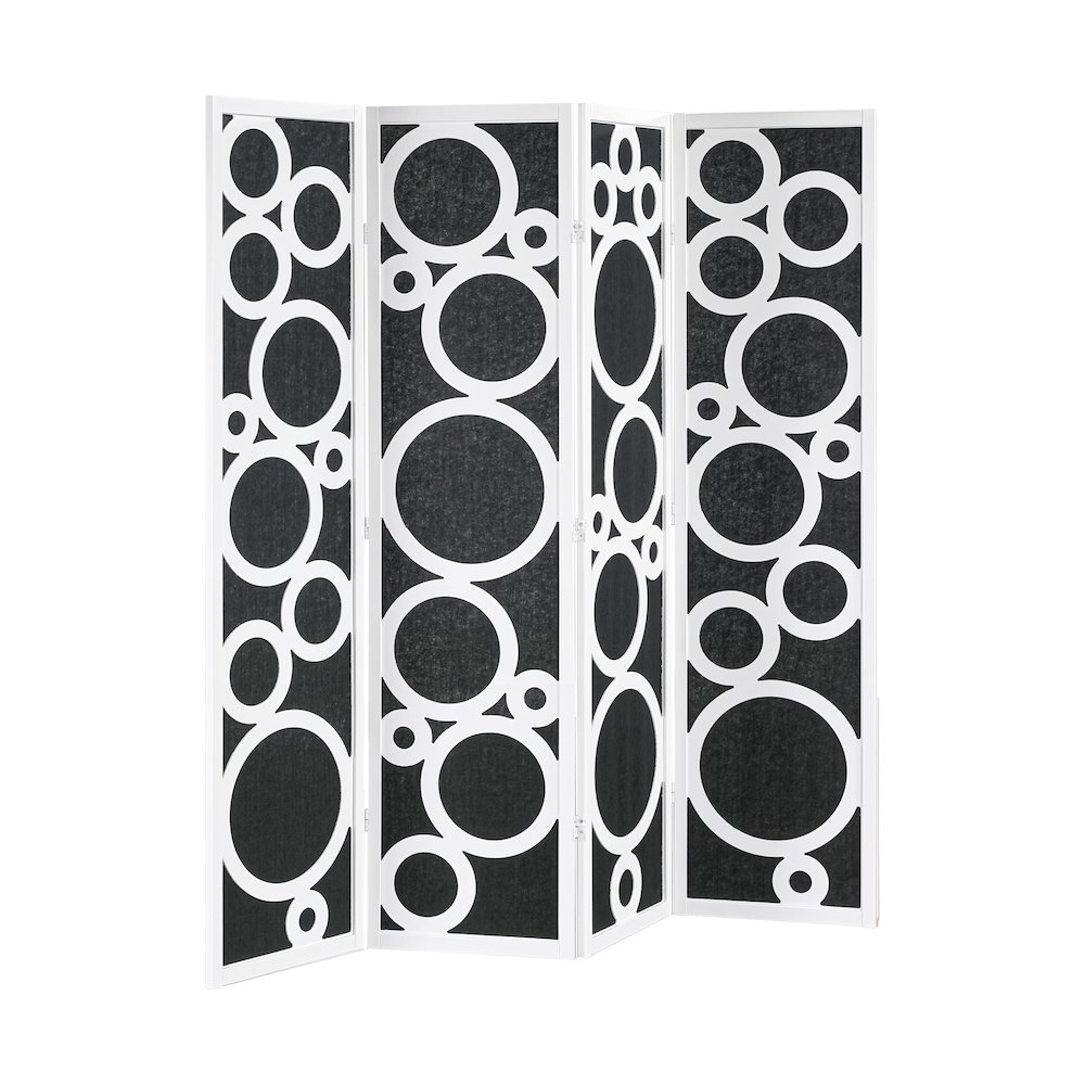 4-Panel Room Divider, Decorative Folding Freestanding Privacy Screen, White. Picture 1