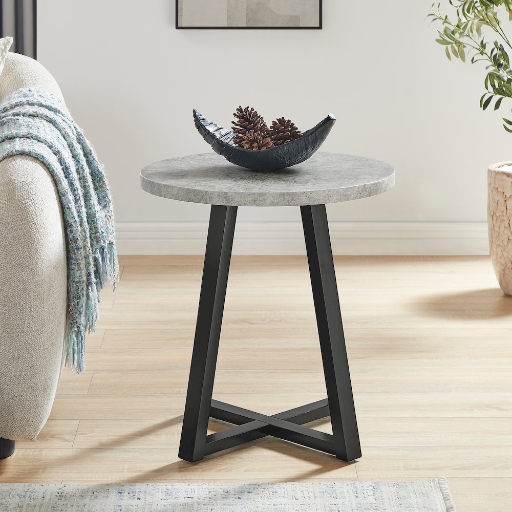 Modern Harmony Wood Round End Table, Gray. Picture 2