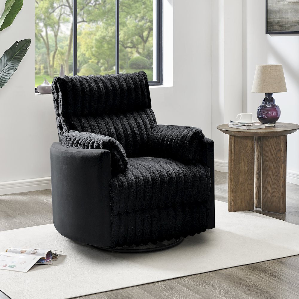 Bocaton Wide Wale Corduroy Upholstery Manual Recliner, Black. Picture 2
