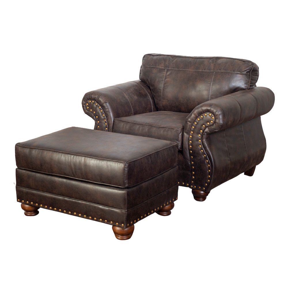 Leinster Faux Leather Upholstered Nailhead Chair and Ottoman in Espresso. Picture 1