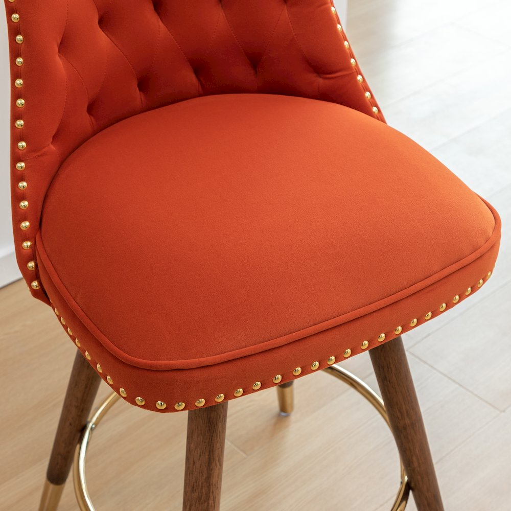 Elvara Set of 2 Button-Tufted Counter Stools with Nailhead Trim - Orange. Picture 10