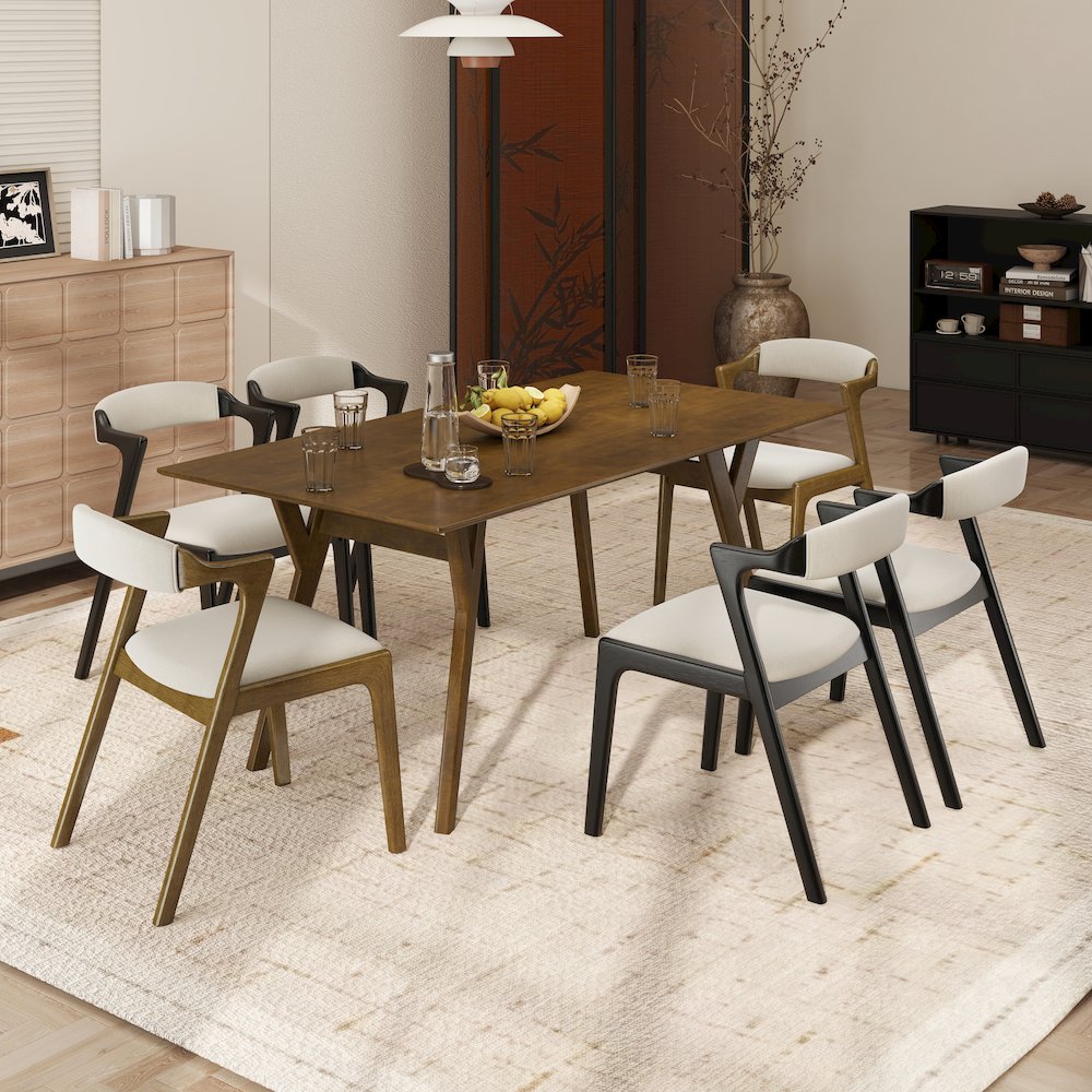 Lavin Modern 7-Piece Dining Set, Dining Table with 2 Walnut and 4 Black Chairs. Picture 4