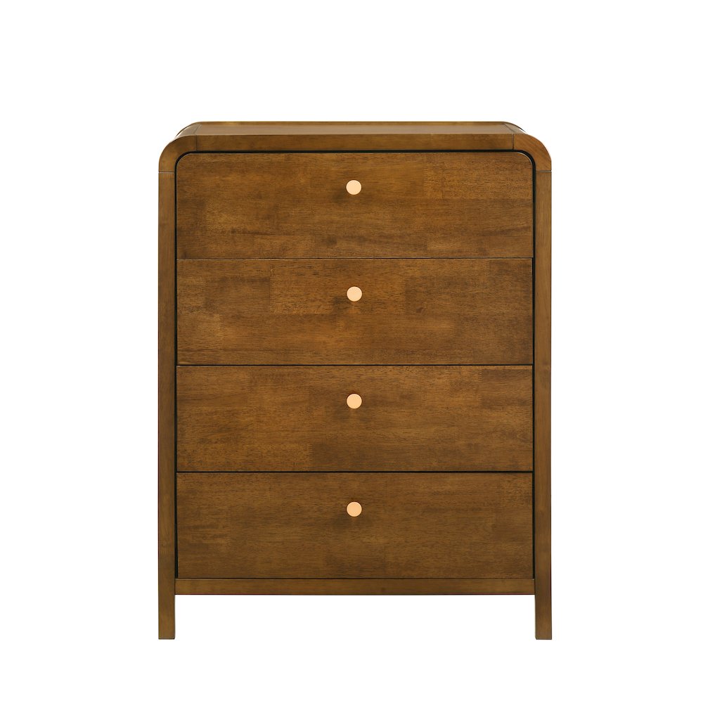 Eldren 4-Drawer Wood Chest with Solid Rubberwood Frame, Walnut Finish. Picture 9
