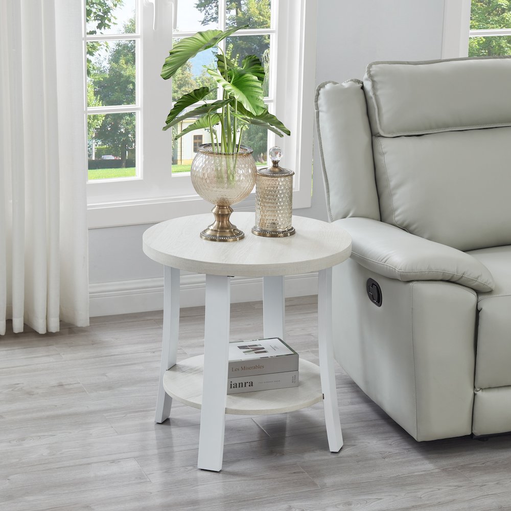 Anze Contemporary Oval Wood Shelf 3-Pc Coffee Table Set in White Finish. Picture 7