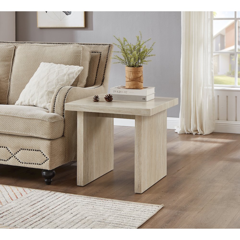 Cavira 3-Piece Faux Marble Coffee Table Set, Table and Two End Tables, Beige. Picture 6