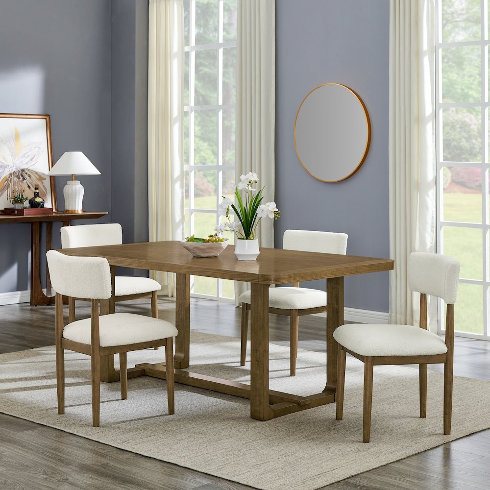 Andus 5-Piece Dining Set, Trestle Dining Table with 4 Stylish Chairs, Light Oak. Picture 2